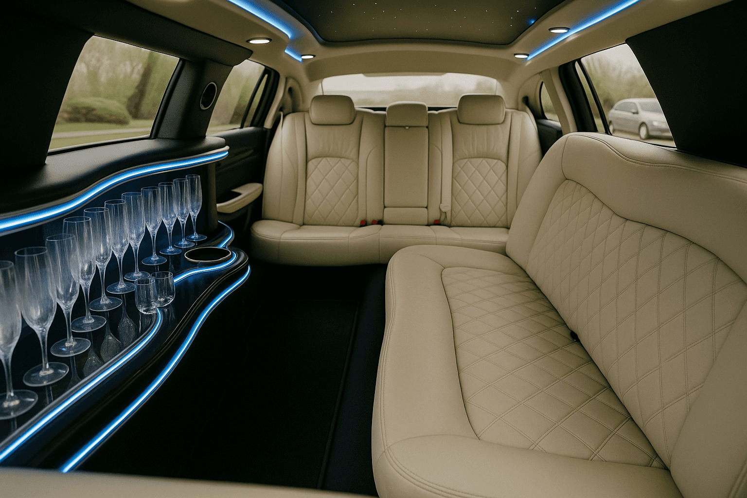10 Passenger Lincoln Stretch Limousine exterior view, available for rent in Fort Worth, TX