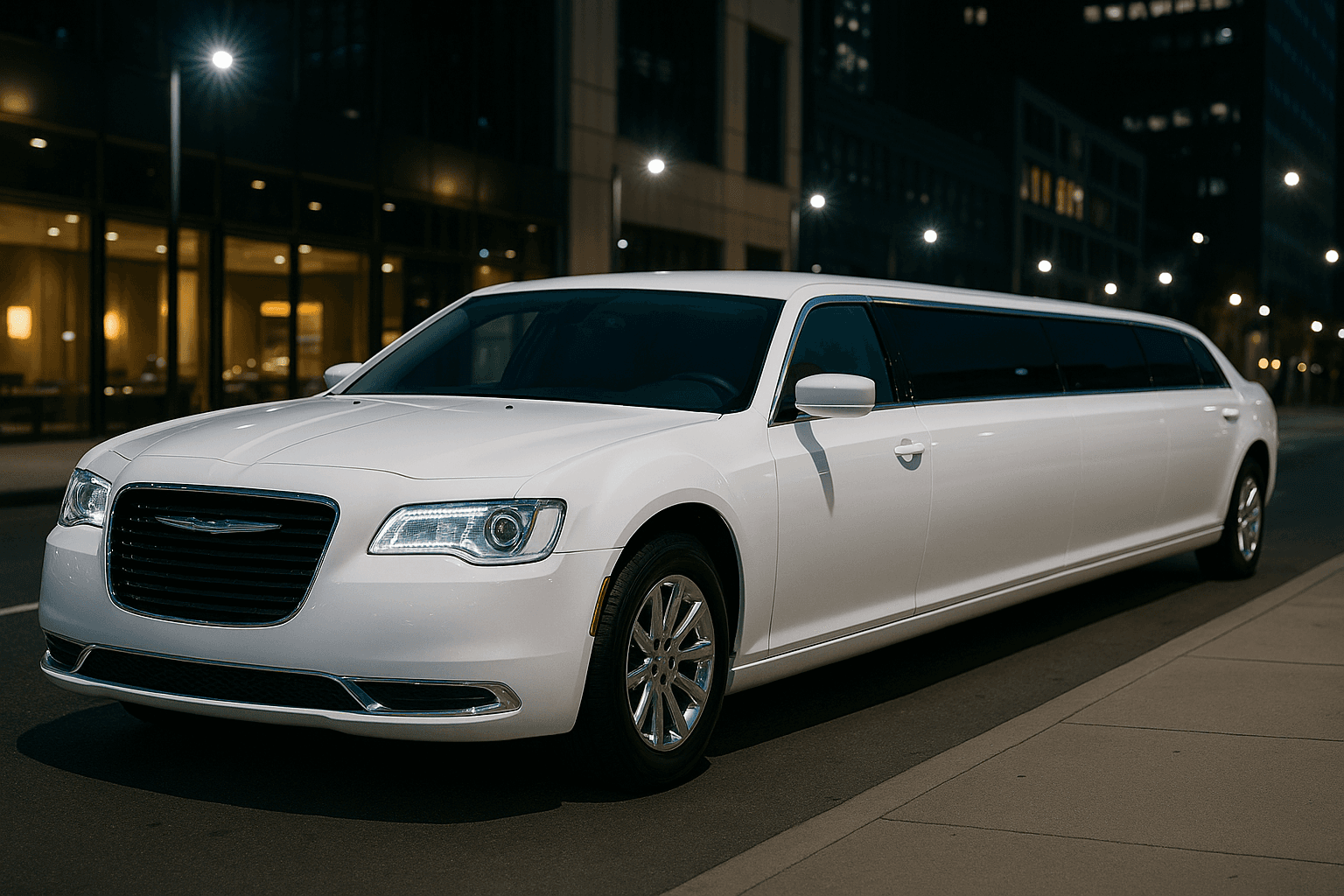 10 Passenger White Limousine exterior, a limousine available for rent in Fort Worth, TX