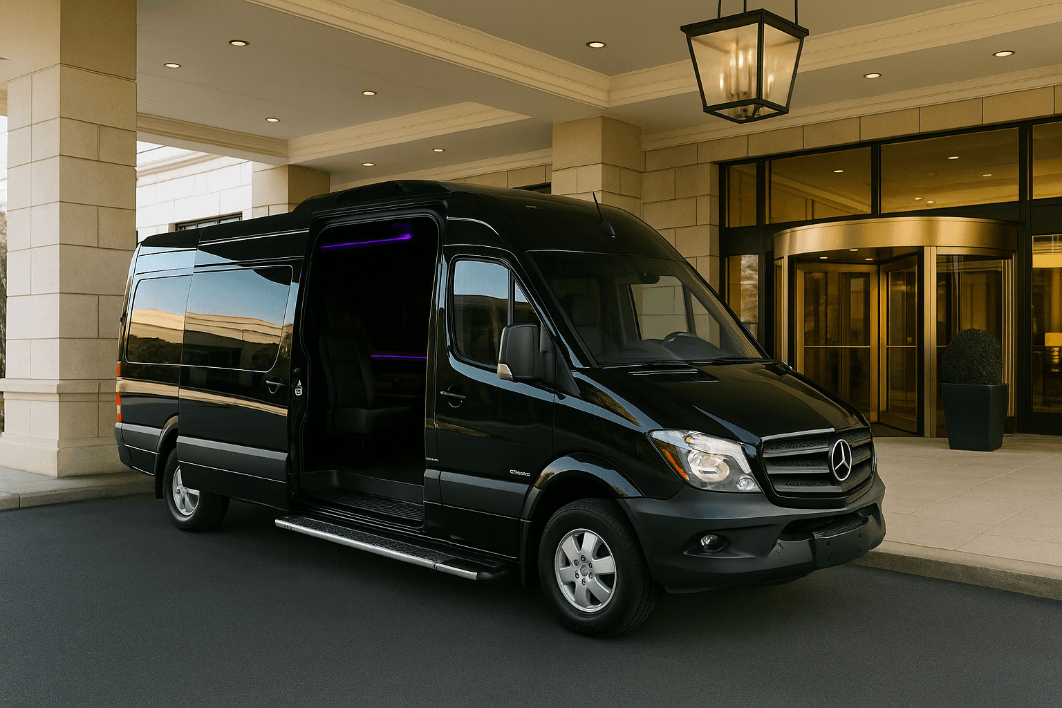 10 Passenger Limo Sprinter exterior view, available for rent in Fort Worth, TX