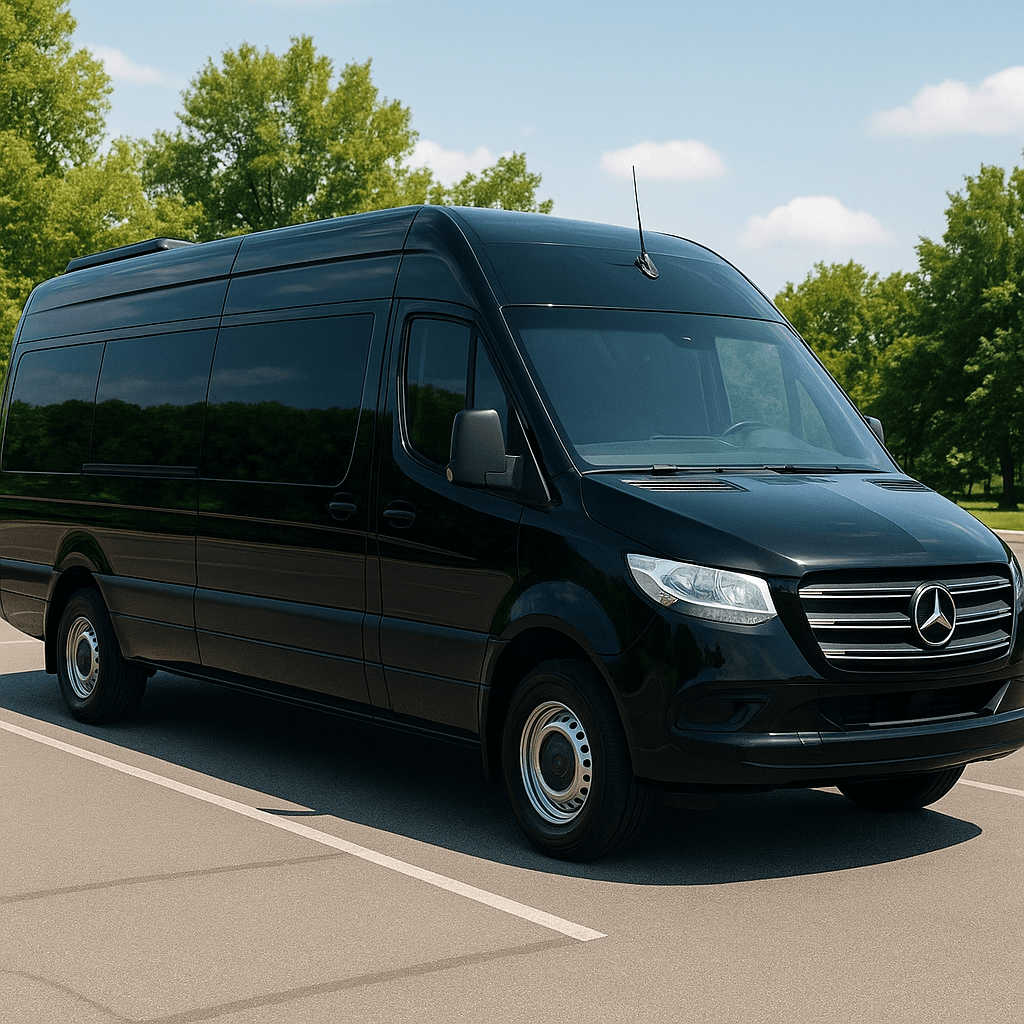 12 Passenger Executive Sprinter exterior, a executive sprinter available for rent in Fort Worth, TX