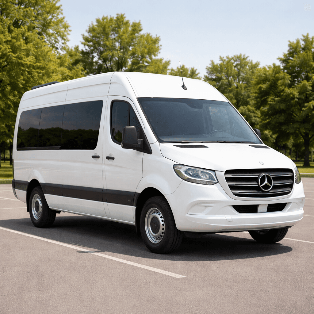 12 Passenger Limo Sprinter exterior view, available for rent in Fort Worth, TX