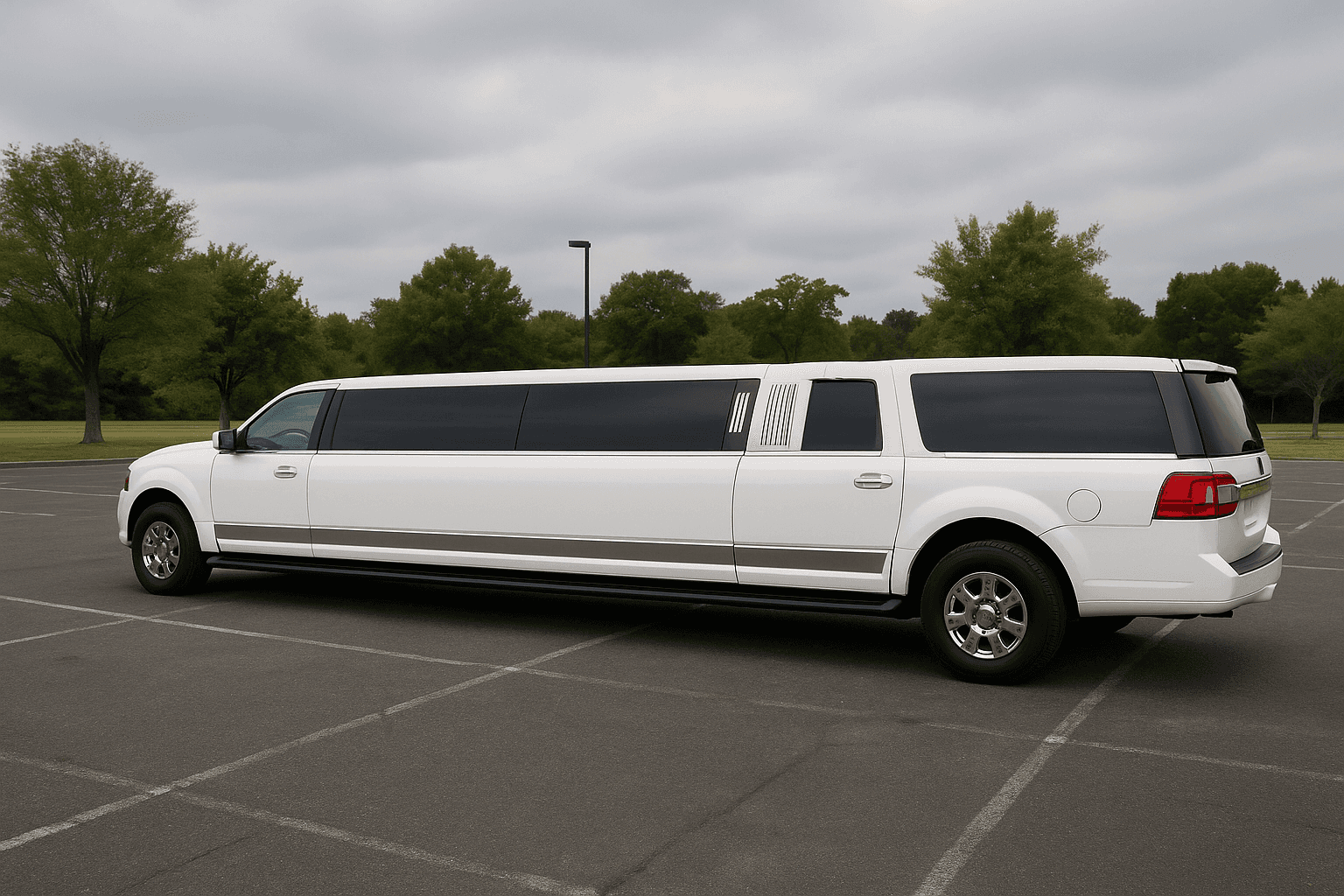 14 Passenger Limousine exterior view, available for rent in Fort Worth, TX