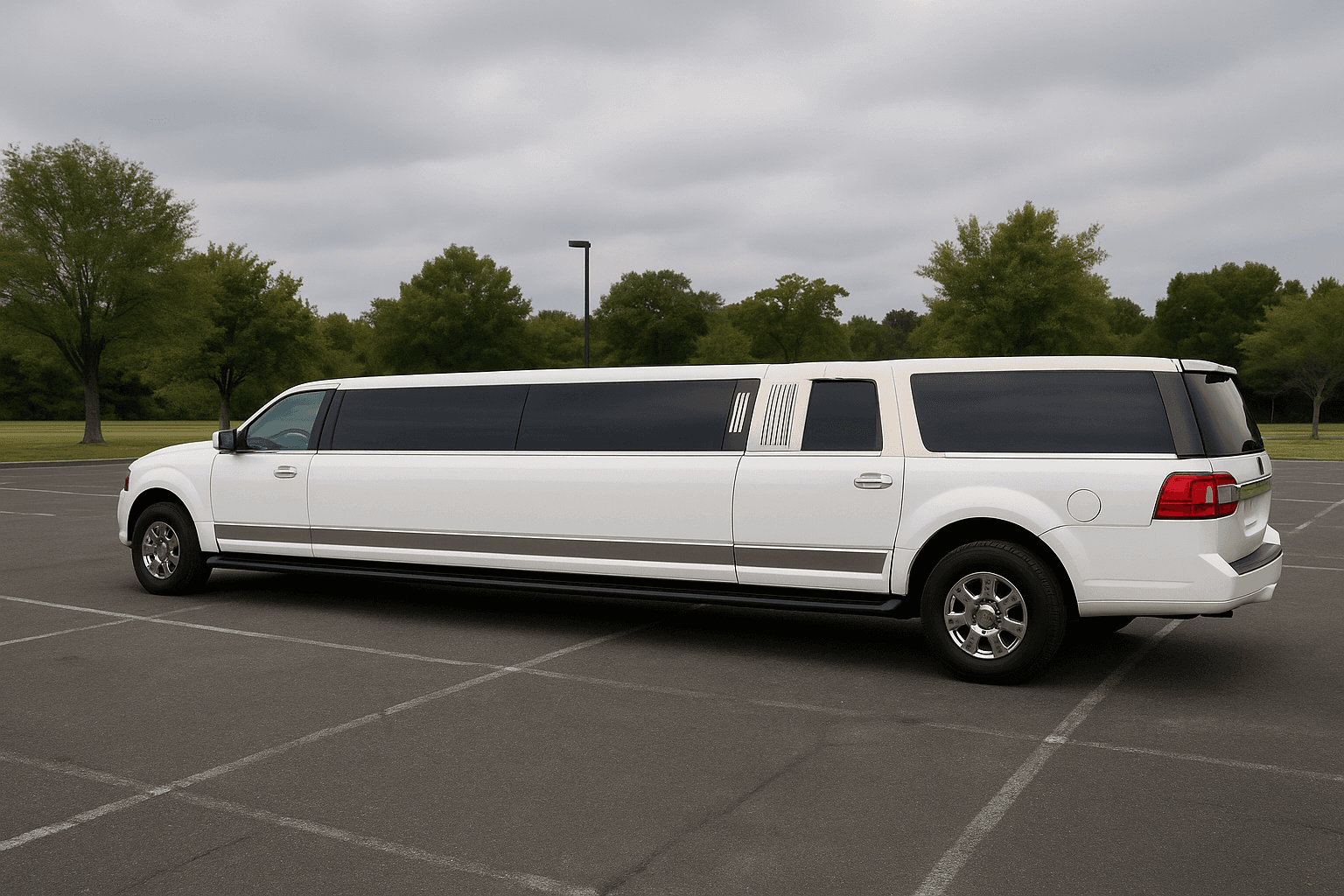 14 Passenger Limousine exterior, a limousine available for rent in Fort Worth, TX