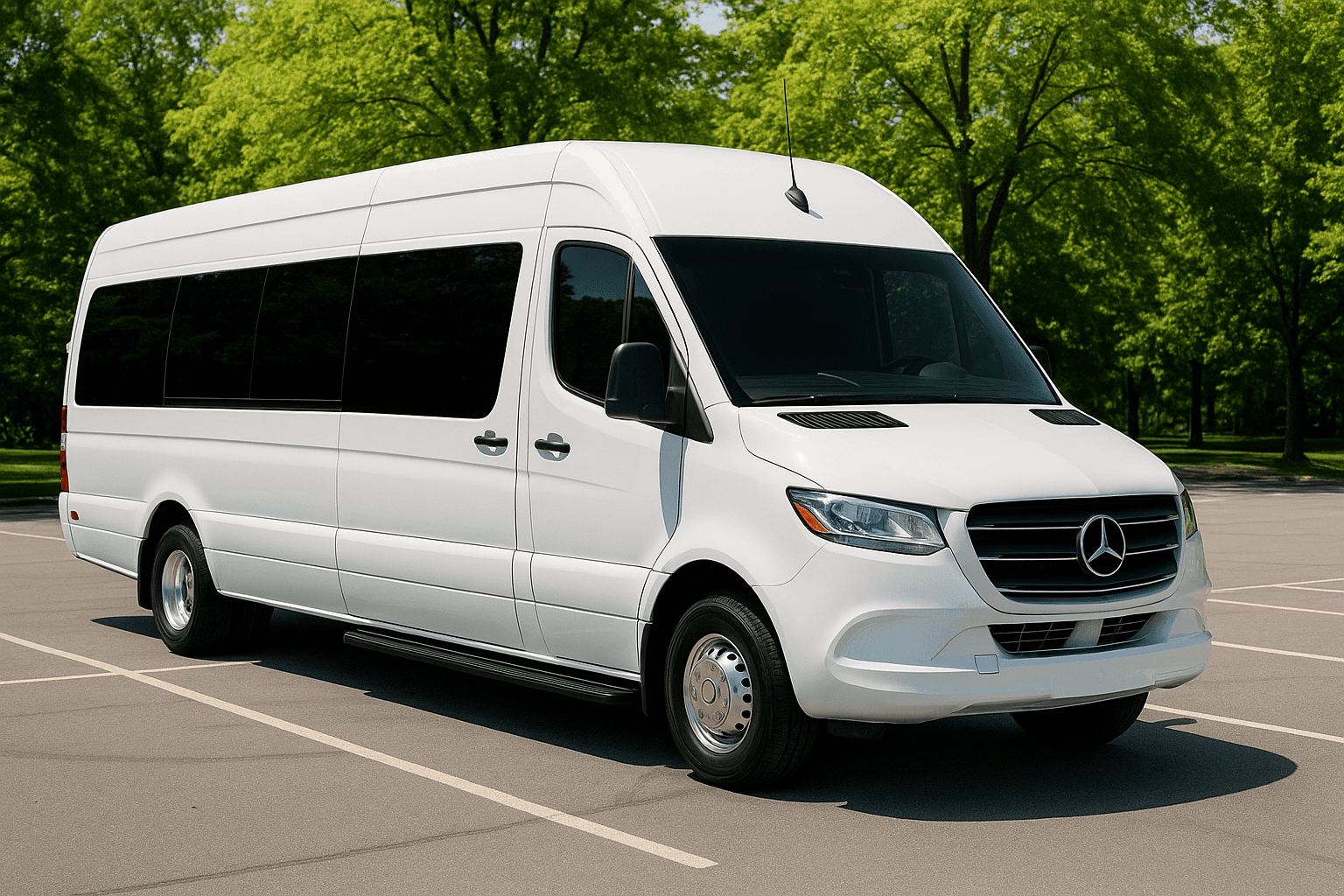 14 Passenger Limo Sprinter exterior view, available for rent in Fort Worth, TX