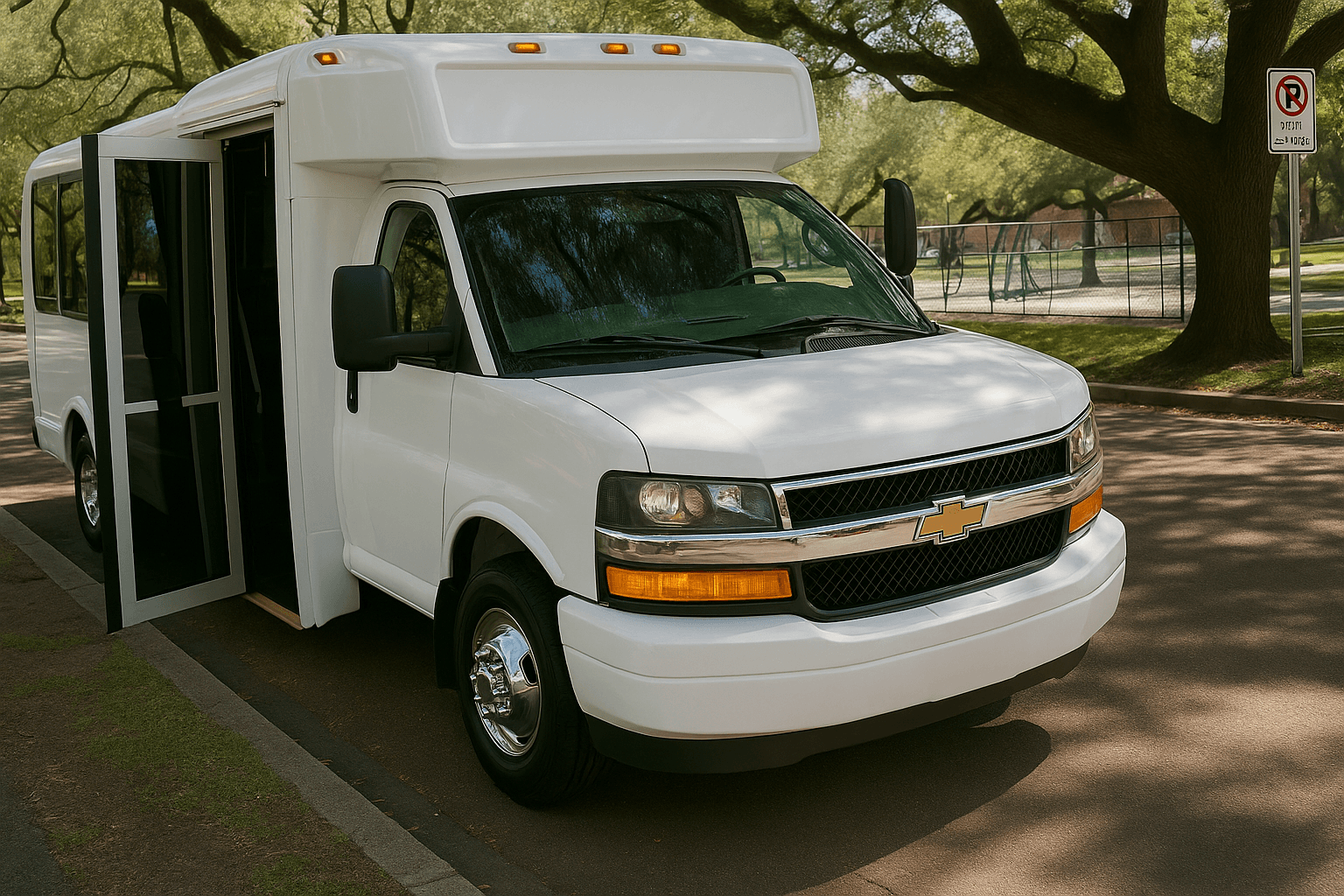 18 Passenger Party Bus exterior view, available for rent in Fort Worth, TX