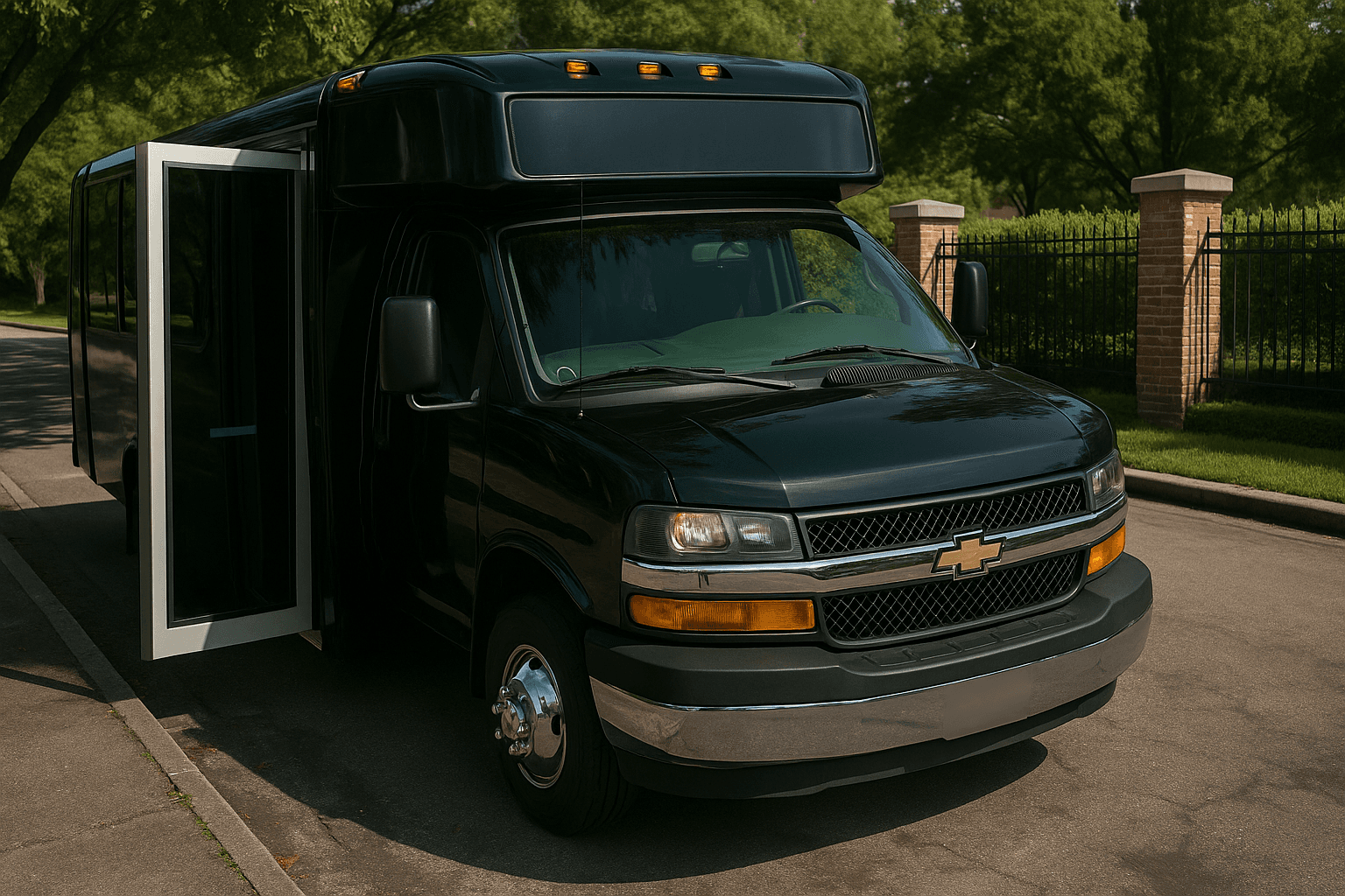 20 Passenger Party Bus exterior view, available for rent in Fort Worth, TX