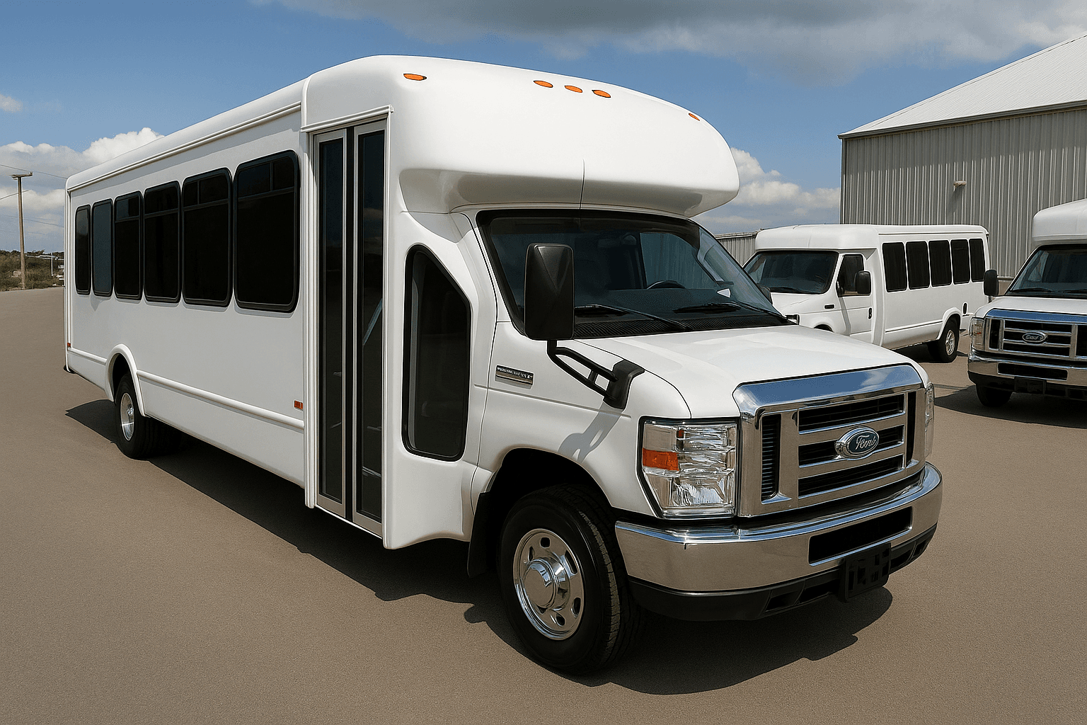 22 Passenger Coach Bus exterior, a shuttle bus available for rent in Fort Worth, TX