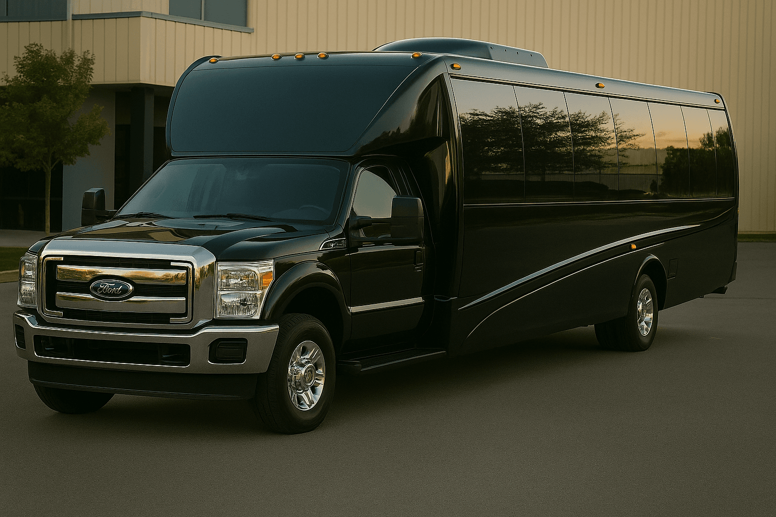 24 Passenger Coach Bus exterior, a shuttle bus available for rent in Fort Worth, TX