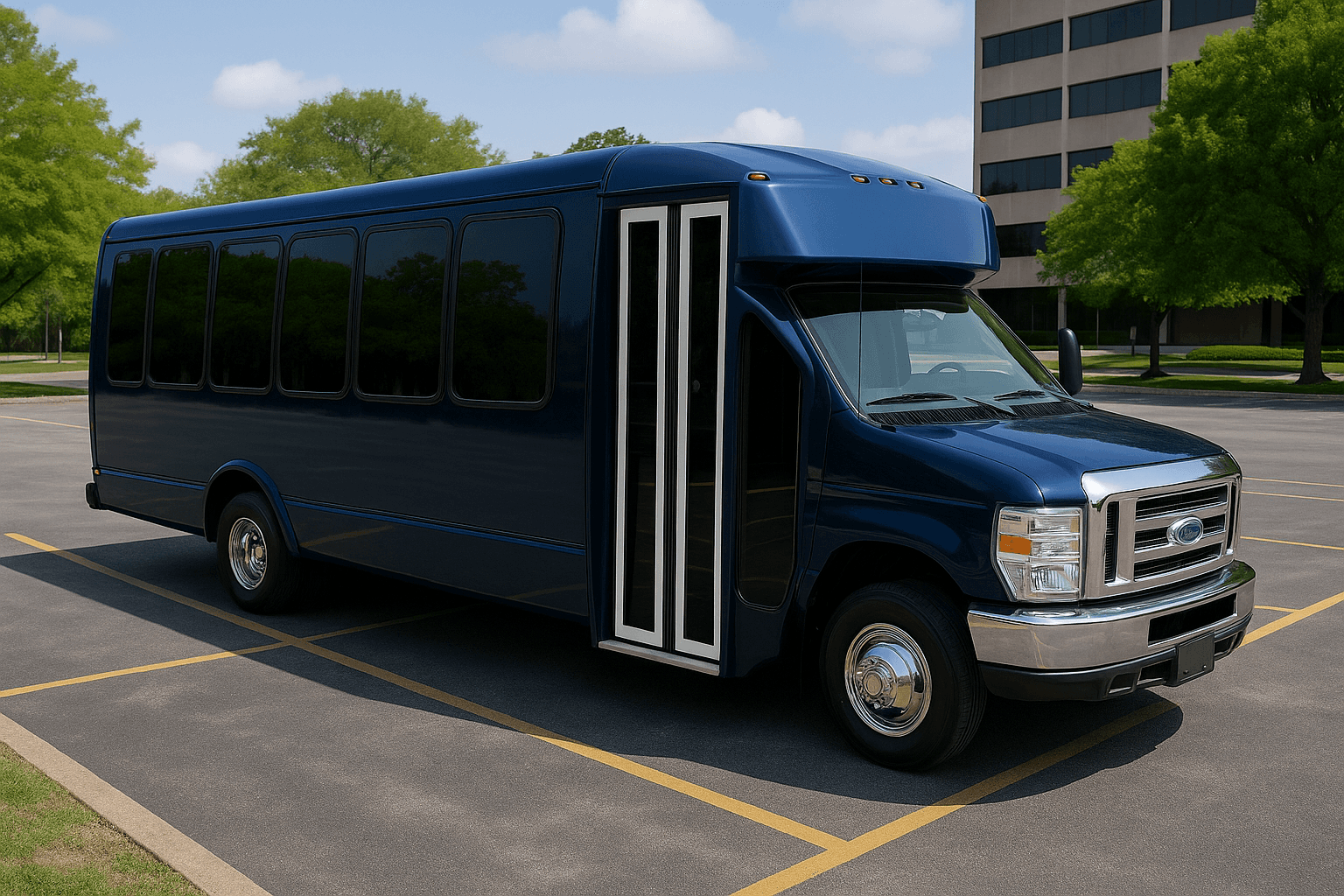 24 Passenger Party Bus exterior view, available for rent in Fort Worth, TX