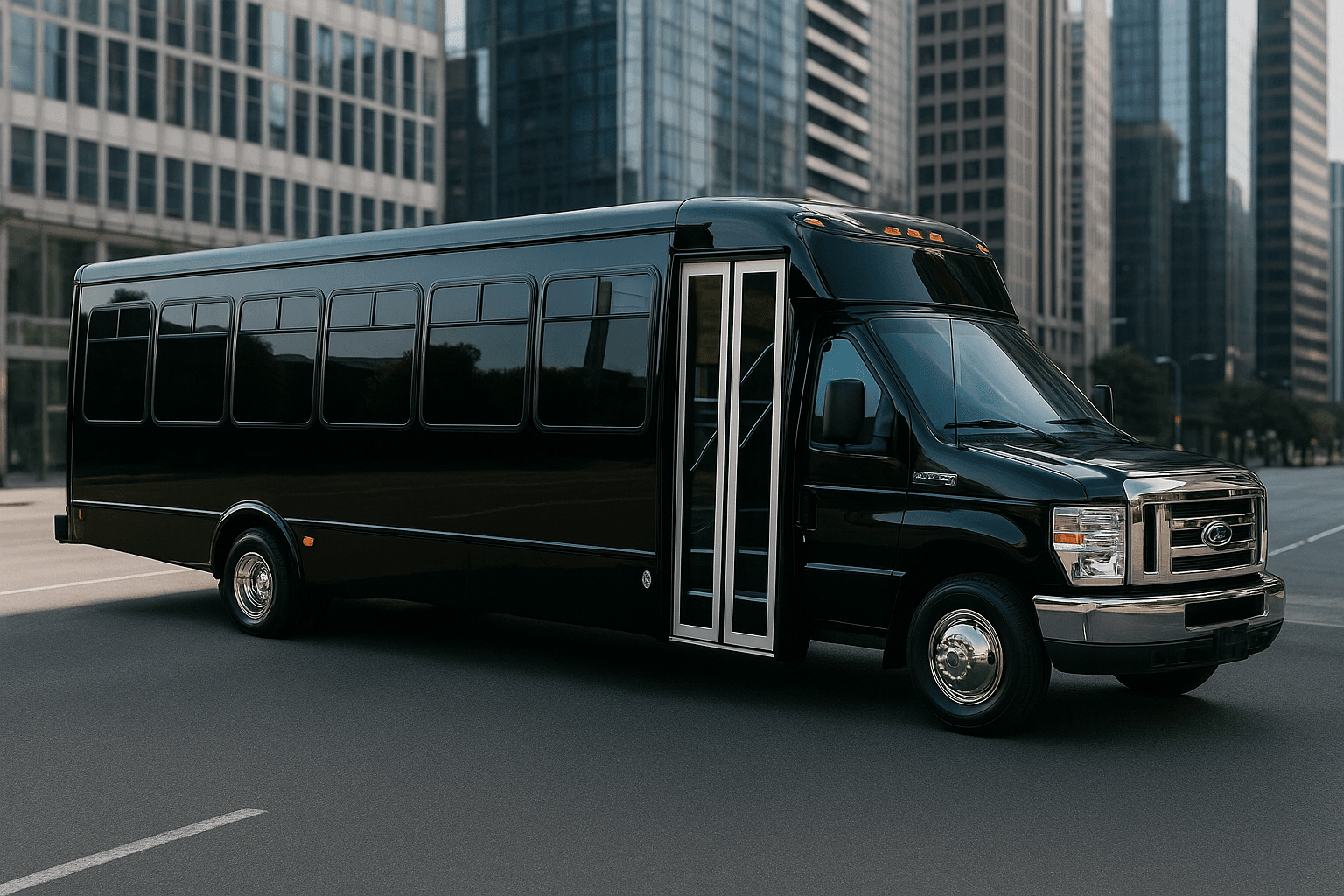 30 Passenger Coach Bus exterior, a shuttle bus available for rent in Fort Worth, TX