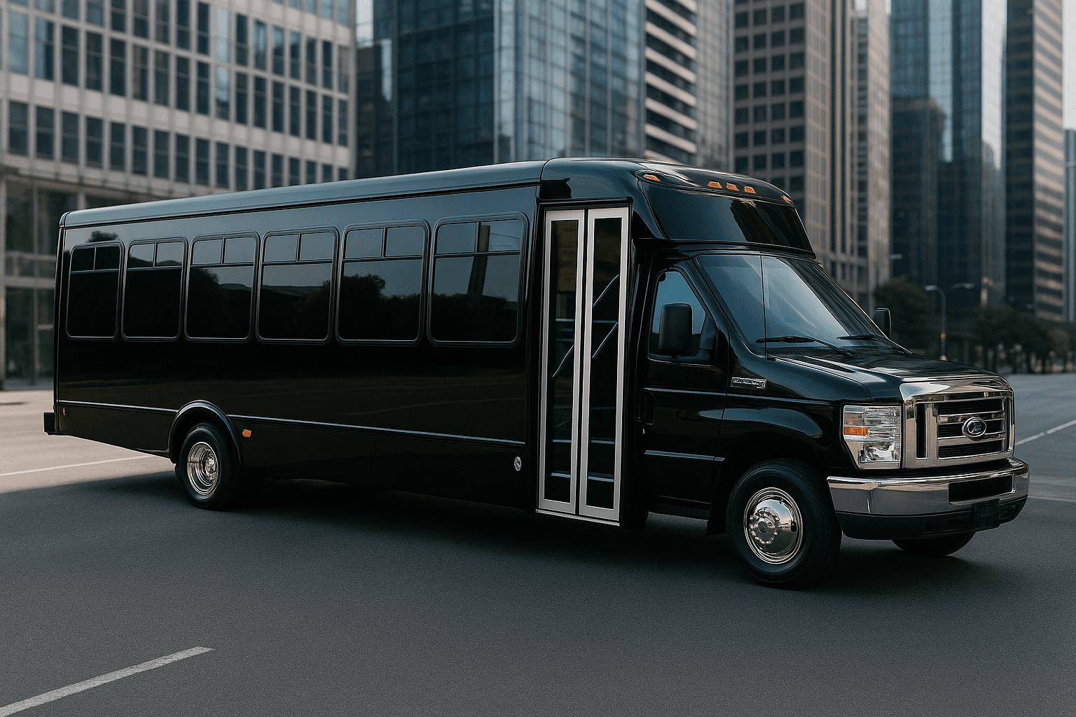 36 Passenger Coach Bus exterior view, available for rent in Fort Worth, TX