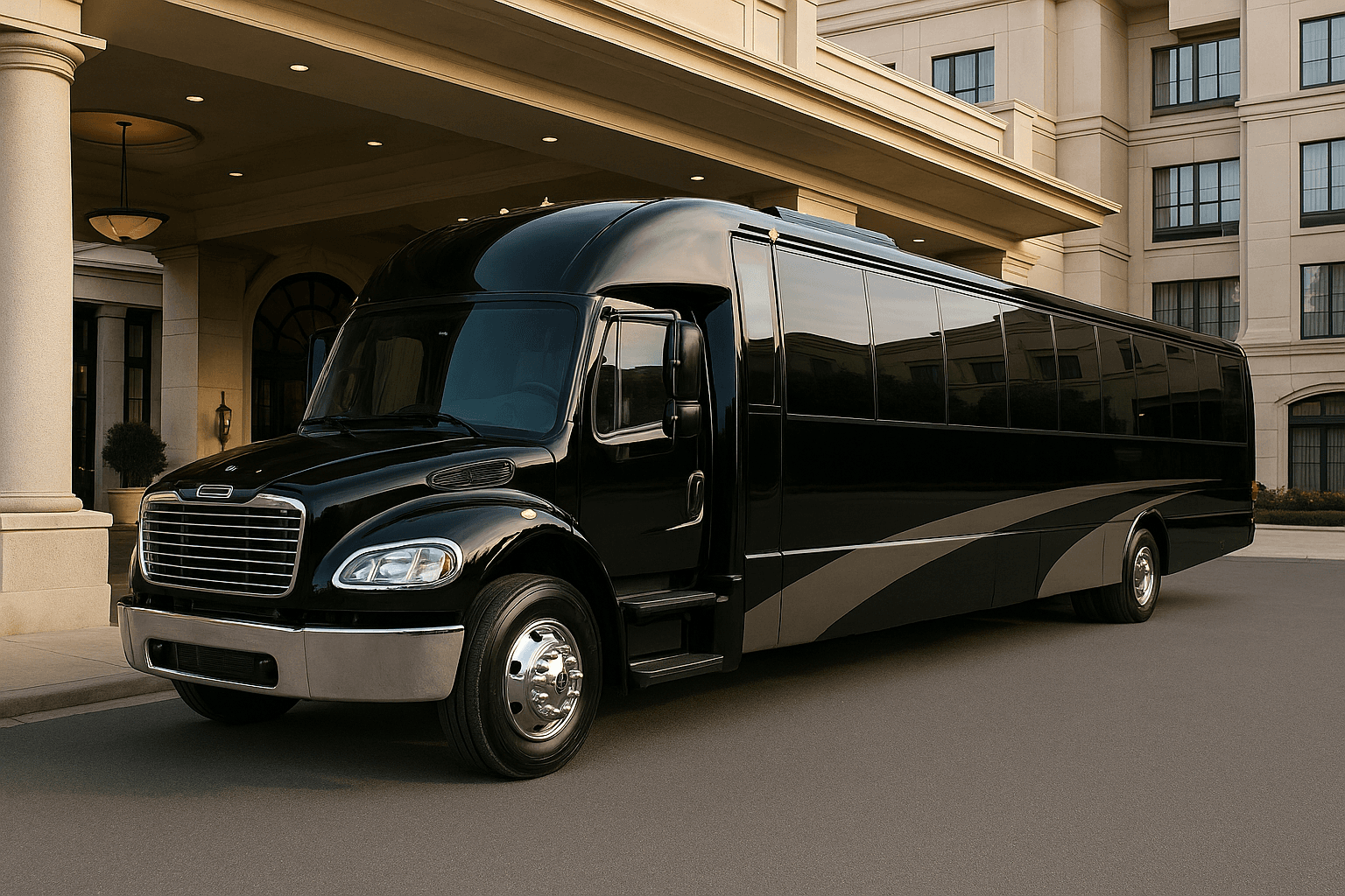 44 Passenger Coach Bus exterior, a coach bus available for rent in Fort Worth, TX