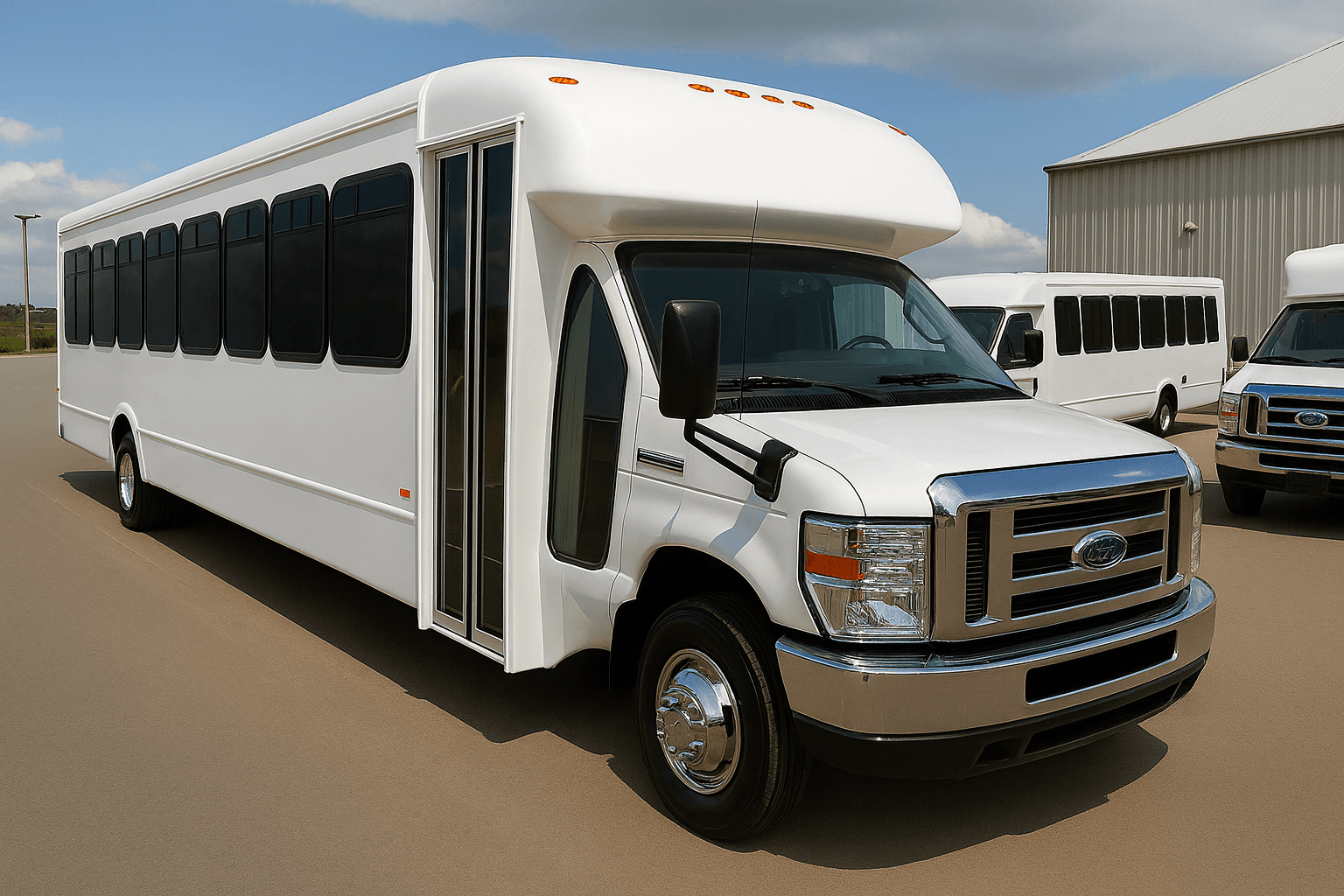 46 Passenger Coach Bus exterior, a coach bus available for rent in Fort Worth, TX