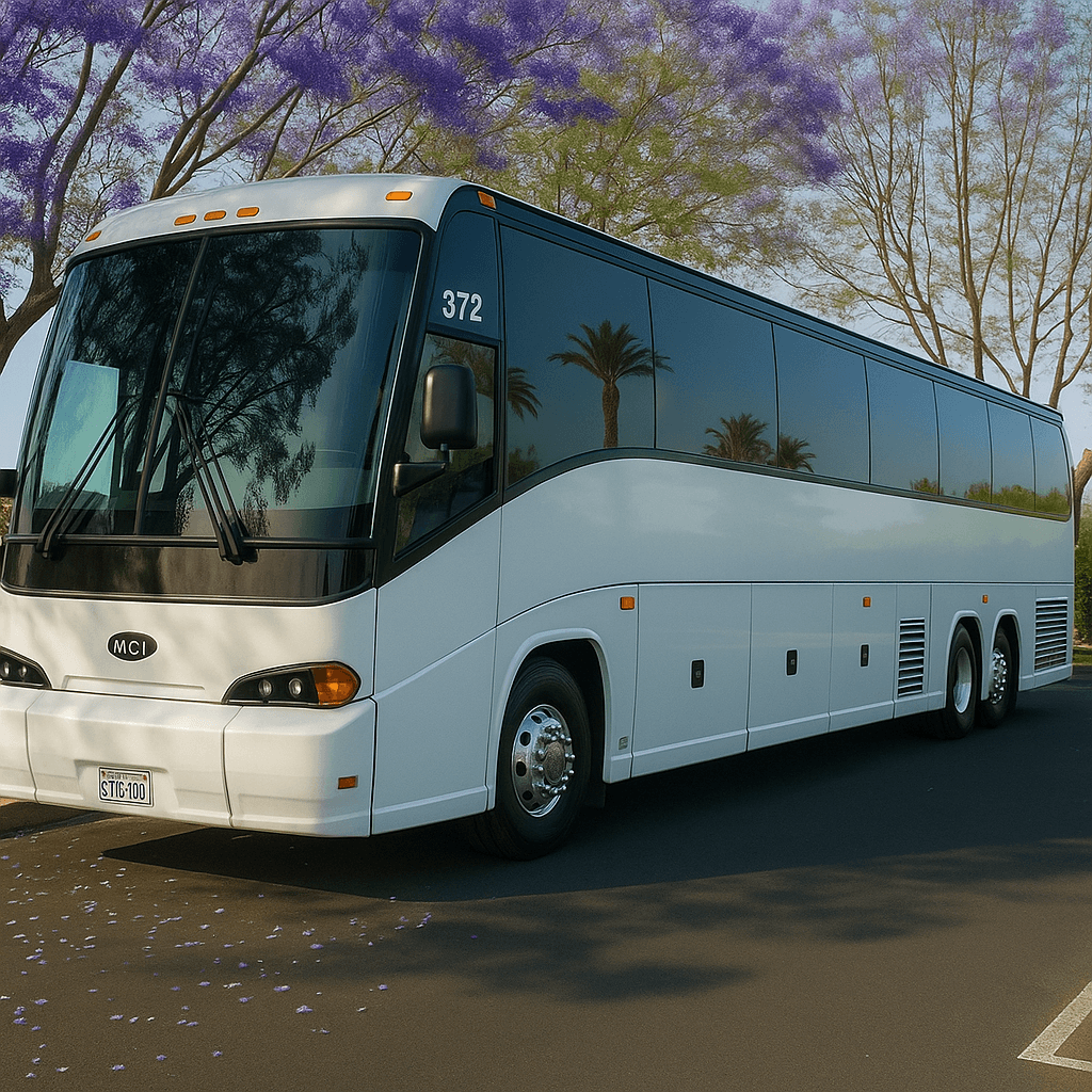 54 Passenger Coach Bus exterior, a coach bus available for rent in Fort Worth, TX