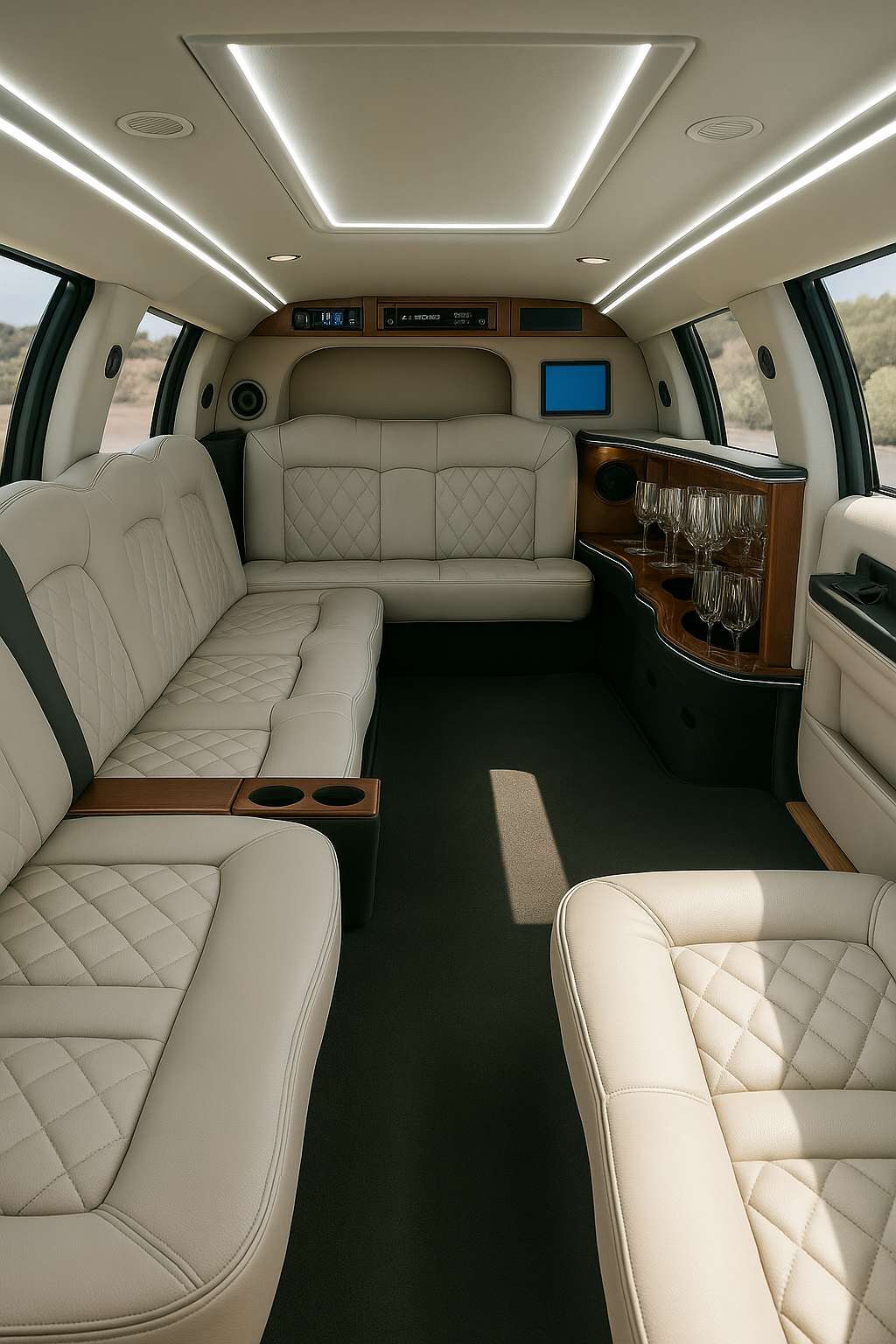 16 Passenger Limousine interior view — Stretch SUV Design, Leather Interior