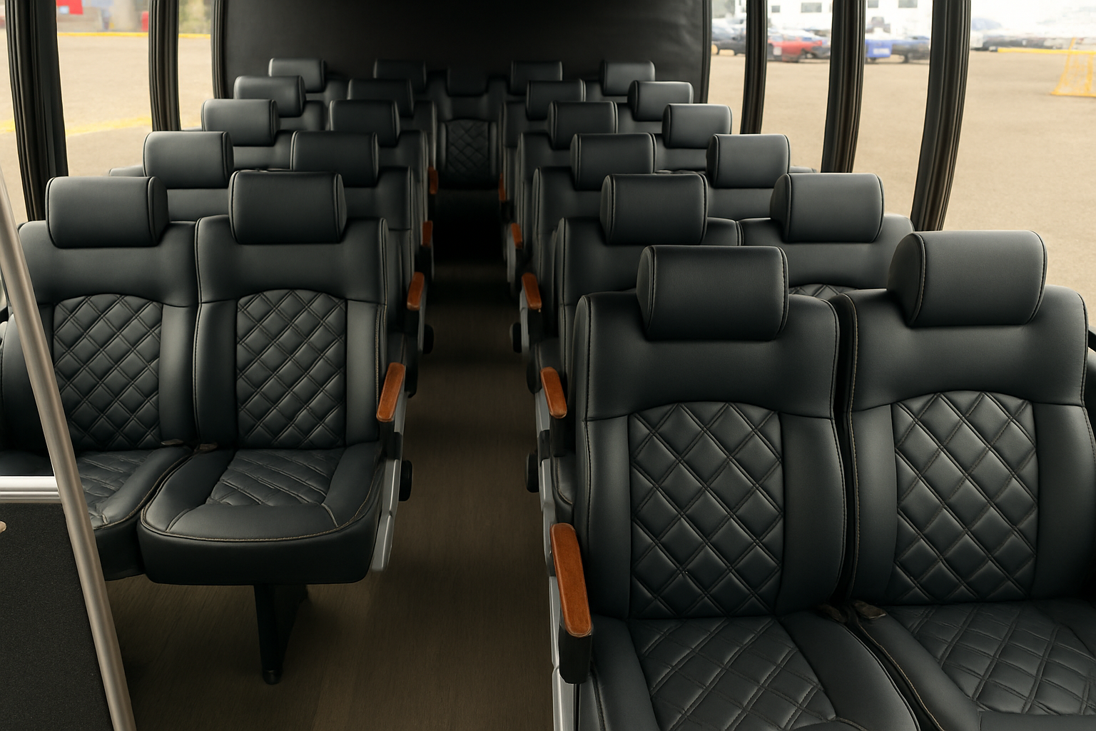 18 Passenger Coach Bus interior view — Comfortable Seating, Seatbelts