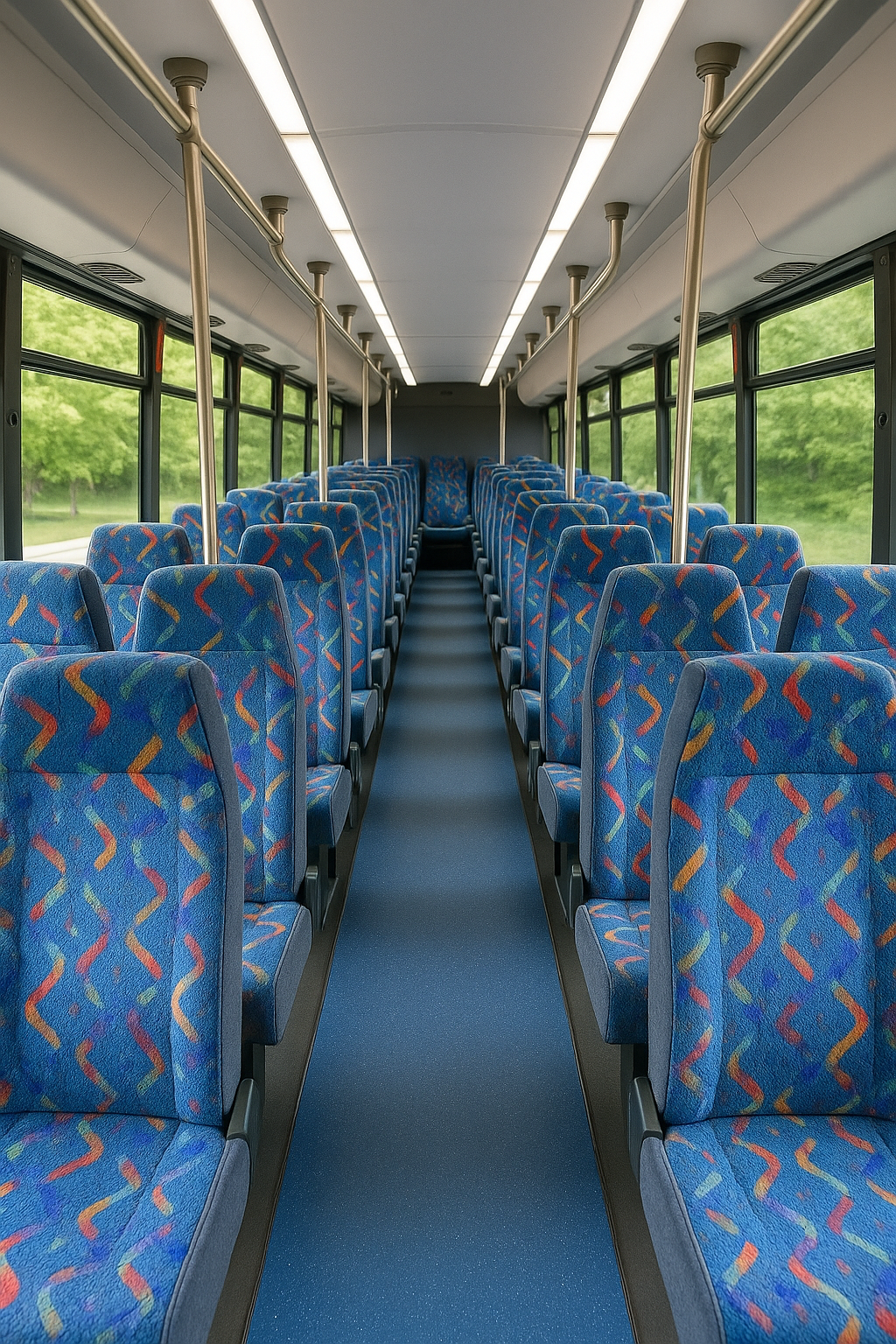 36 Passenger Coach Bus interior view — Spacious Seating, Seatbelts