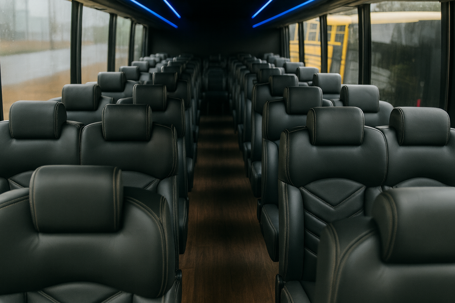 40 Passenger Coach Bus interior view — Comfortable Seating, Seatbelts