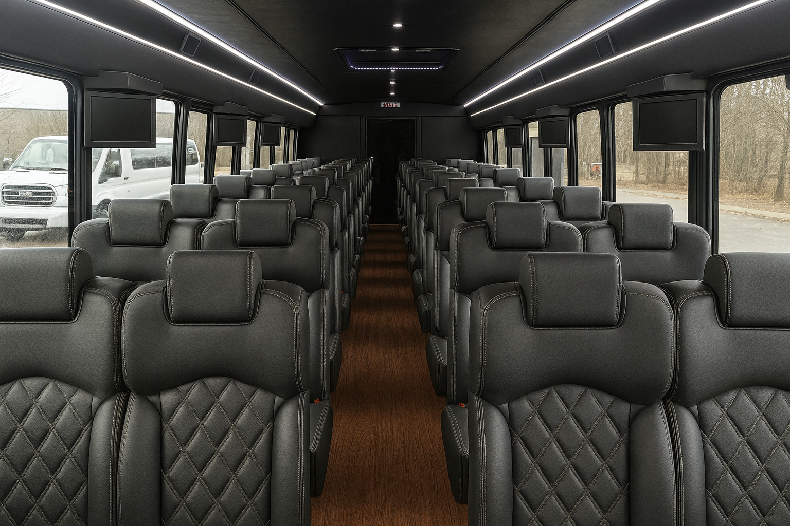 46 Passenger Coach Bus interior view — High Capacity, Seatbelts